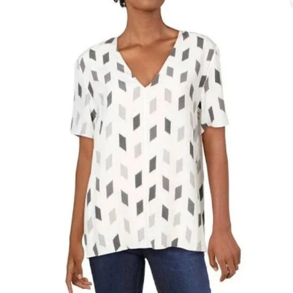 Brand new Theory A-Line Brush Printed V- Neck Silk Blouse